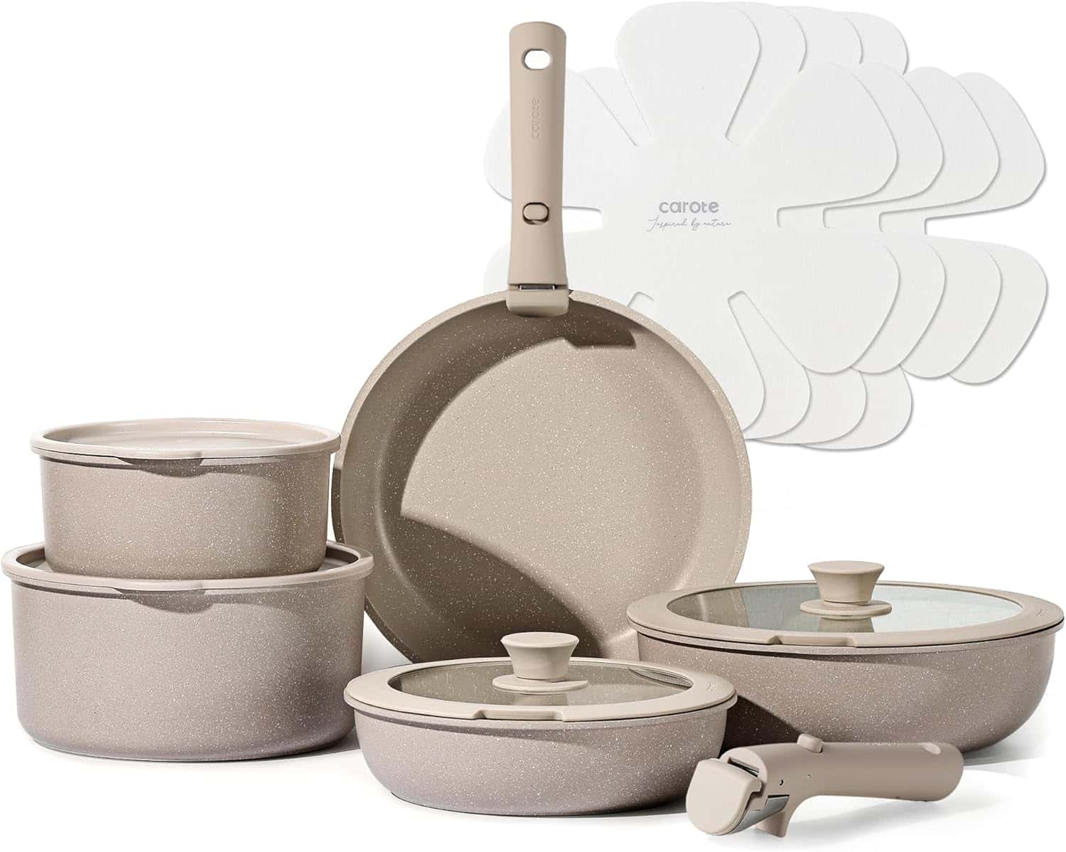 Carote taupe pots and pans 15 pcs nonstick cookware taupe pots and pans