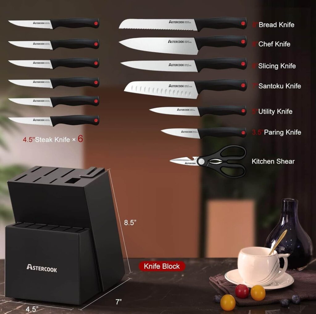 Astercook 15 piece knife set includes premium-quality knives for all your kitchen needs Astercook 15 piece knife set includes premium-quality knives for all your kitchen needs